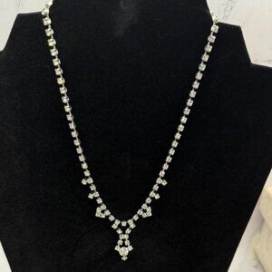 VTG Beautiful Rhinestone Costume Jewelry Choker Pendant Necklace 14" 40's/50's